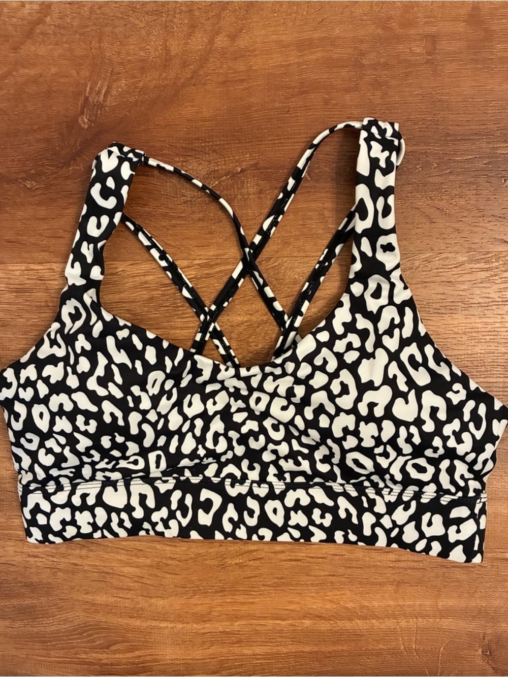 ZYIA Black and White Leopard Crisscross Sports Bra